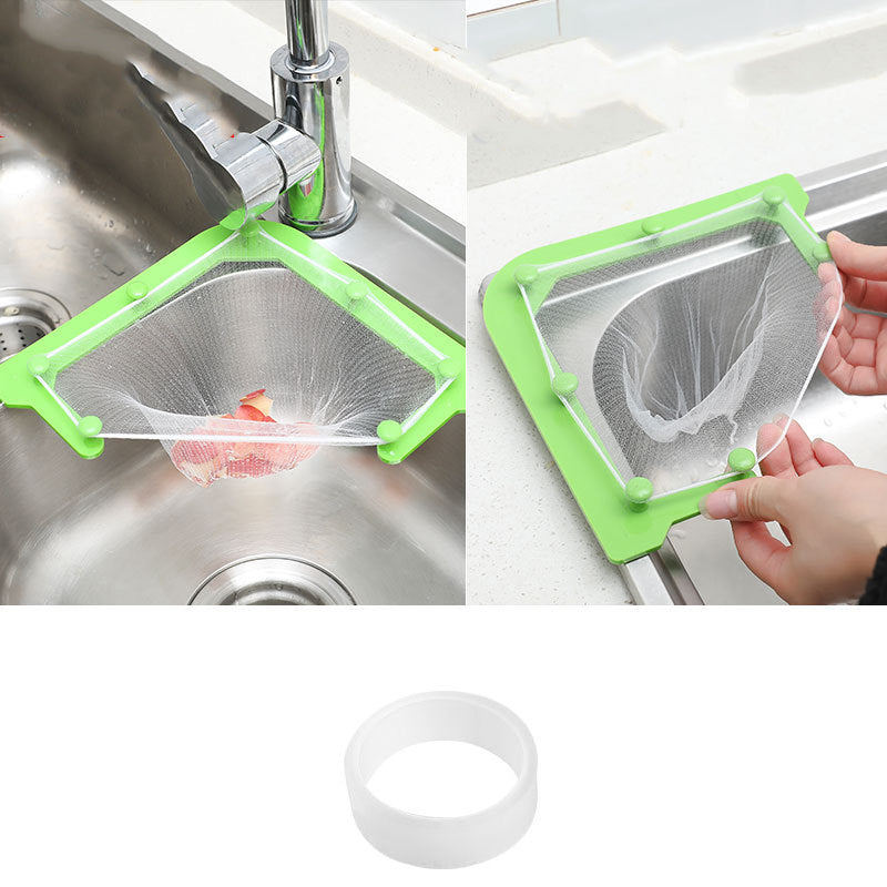 Kitchen Sink Triangle Hanging Net Storage Drain Rack Leftovers Soup Water Filter